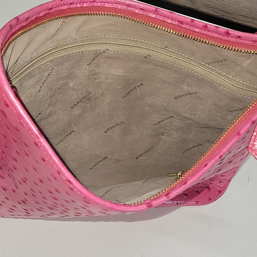 Brahmin Raspberry Mason Ostrich Embossed Leather Crossbody Bag New - Picture 12 of 16